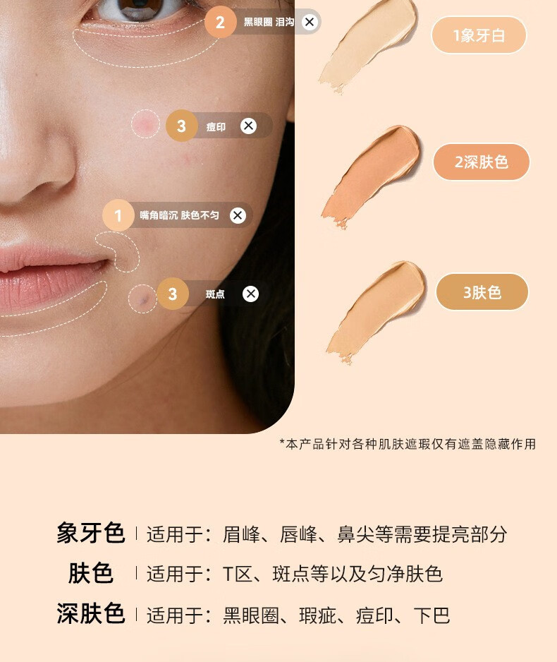 韩泊莉清透三色遮瑕膏遮盖斑点痘痘暗沉黑眼圈泪沟多色修容粉底膏 三色遮瑕膏 3色 9g