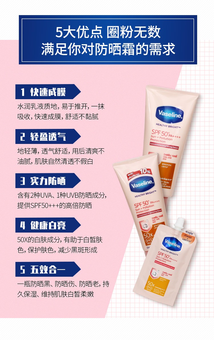 凡士林（Vaseline）精华防晒乳霜高倍防晒伤防晒黑抵御紫外线不油腻SPF50PA++++ 加量10%款（200ml）23.7到期