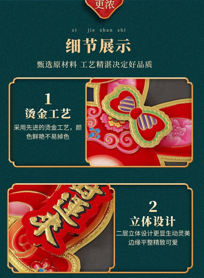 伊麦卡2023兔年3d立体生肖门贴过年卡通福字墙贴纸乔迁喜庆春节新年装饰 5对装