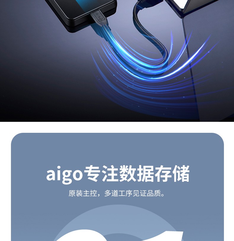 爱国者（aigo） 内嵌USB3.0 简约商务 移动硬盘 HD809 便携式移动硬盘 1T