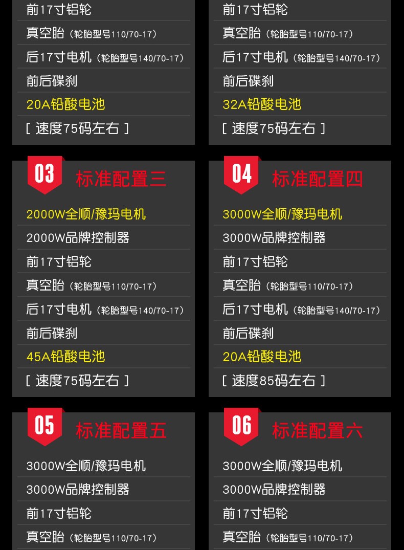 赛电瓶车大型男女款电摩磨砂黑定制配置二4000w17寸电机空车不含电池