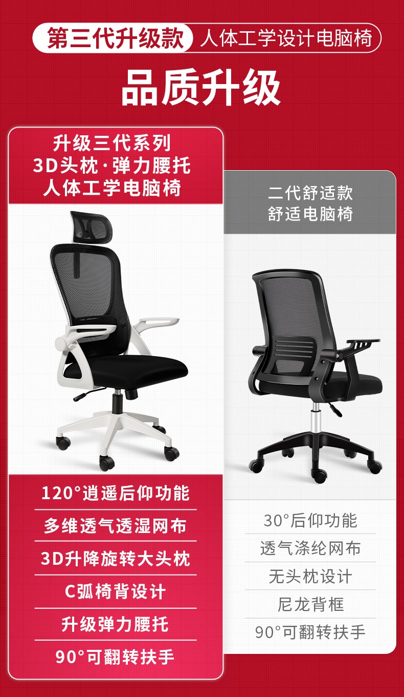 电脑椅家用办公椅升降转椅职员电竞宿舍椅子人体工学座椅子 【3D头枕】黑框黑网逍遥款（乳胶坐垫） 钢制脚