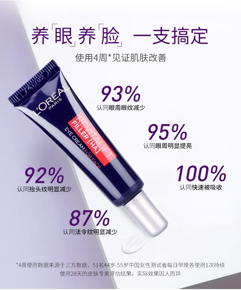 欧莱雅紫熨斗眼霜小样全脸淡纹女玻尿酸黑眼圈眼袋提拉紧致补水 紫熨斗眼霜7.5ml*4