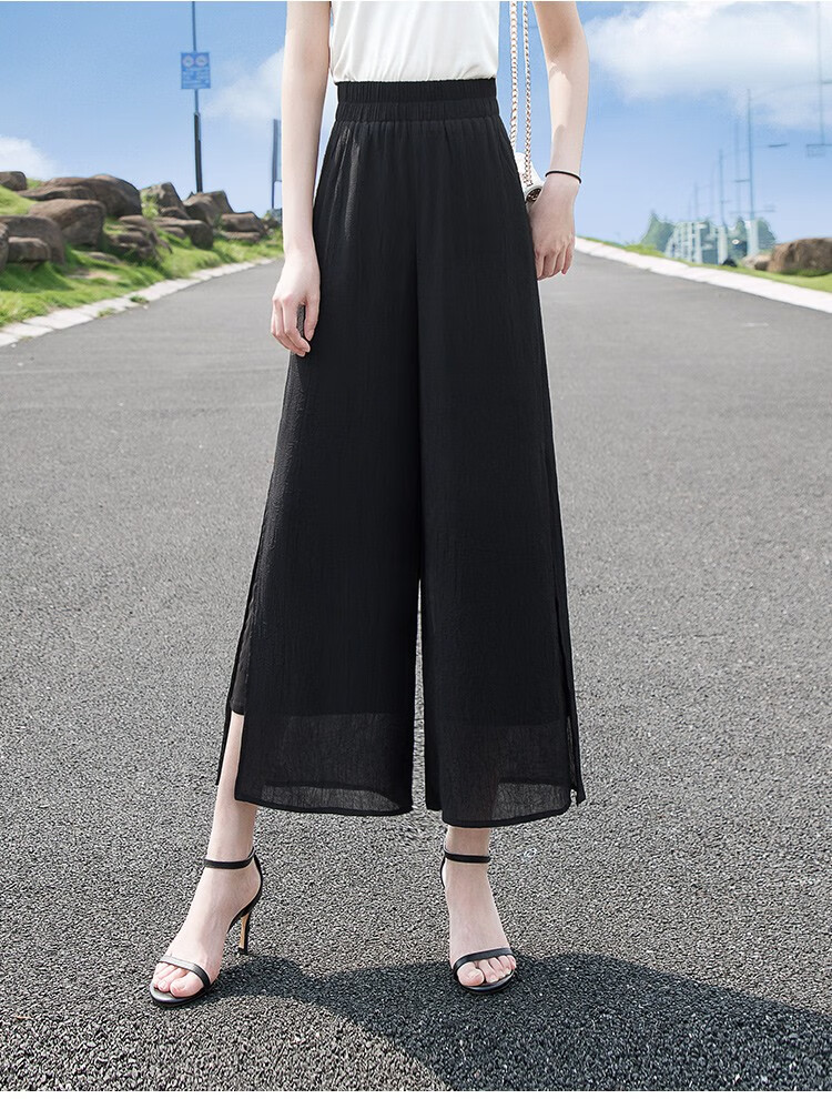 丝柏舍2021春装新款女九分纯色宽松文艺休闲阔腿裤 黑色 s