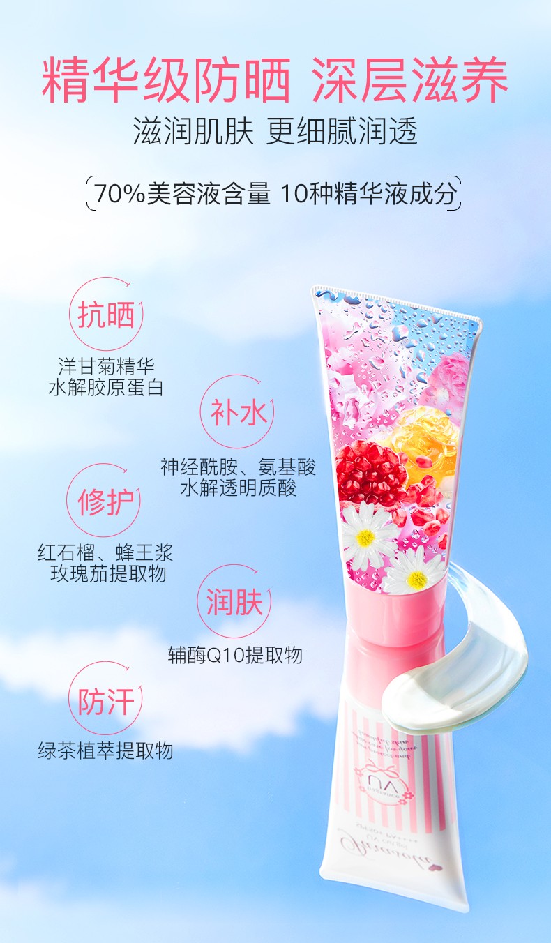 娜丽丝Naris鞠婧祎同款防晒霜修颜遮瑕隔离防晒乳面部全身清爽不油腻 修颜隔离防晒霜80g