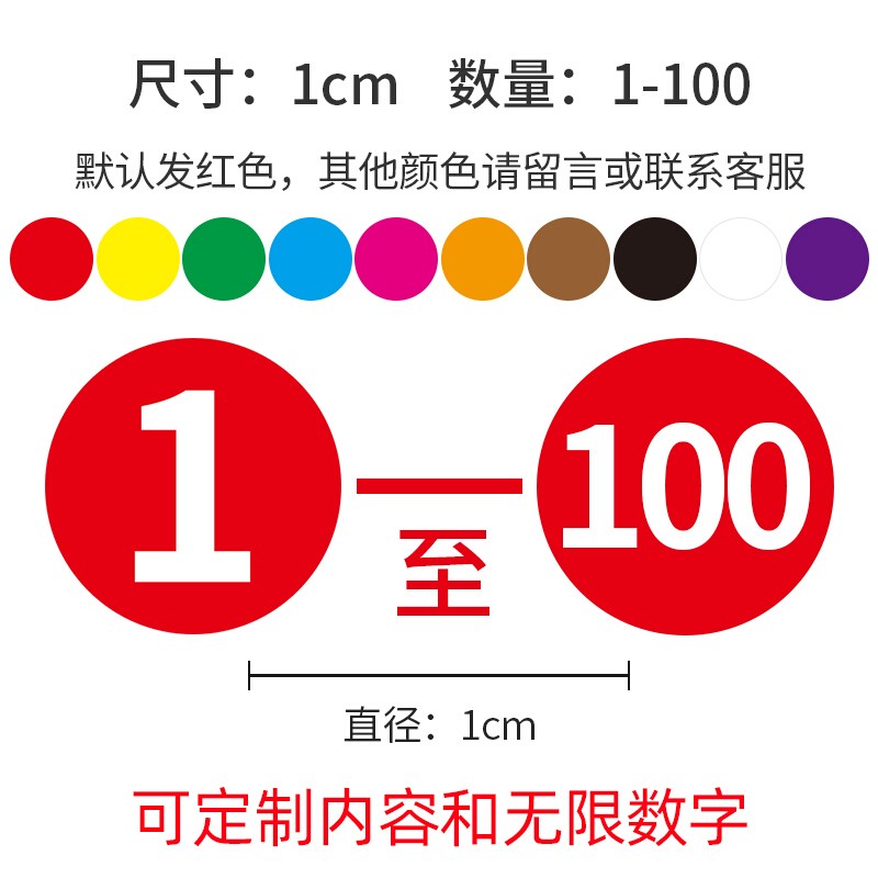 彩色不干胶工号标签纸圆形号码贴纸 数字贴标签贴 4cm(1-60) 一张