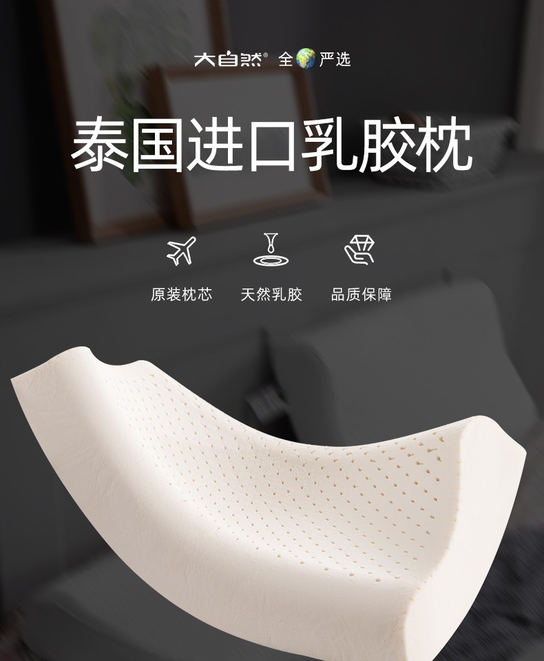 大自然 泰国原装进口乳胶枕 高低护颈单人枕 随机（单只装）