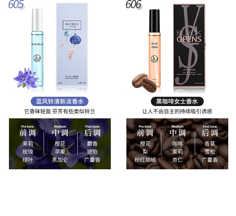 JEAN MISS香水小样12ml香水试用装淡香香水喷雾女士 611银色山泉