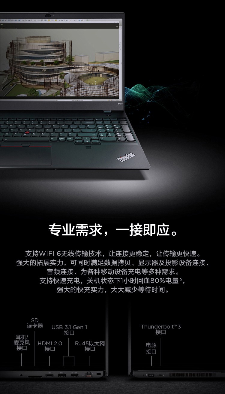 联想thinkpad p15v 十代 笔记本电脑移动图形工作站 i5-10300h/16g