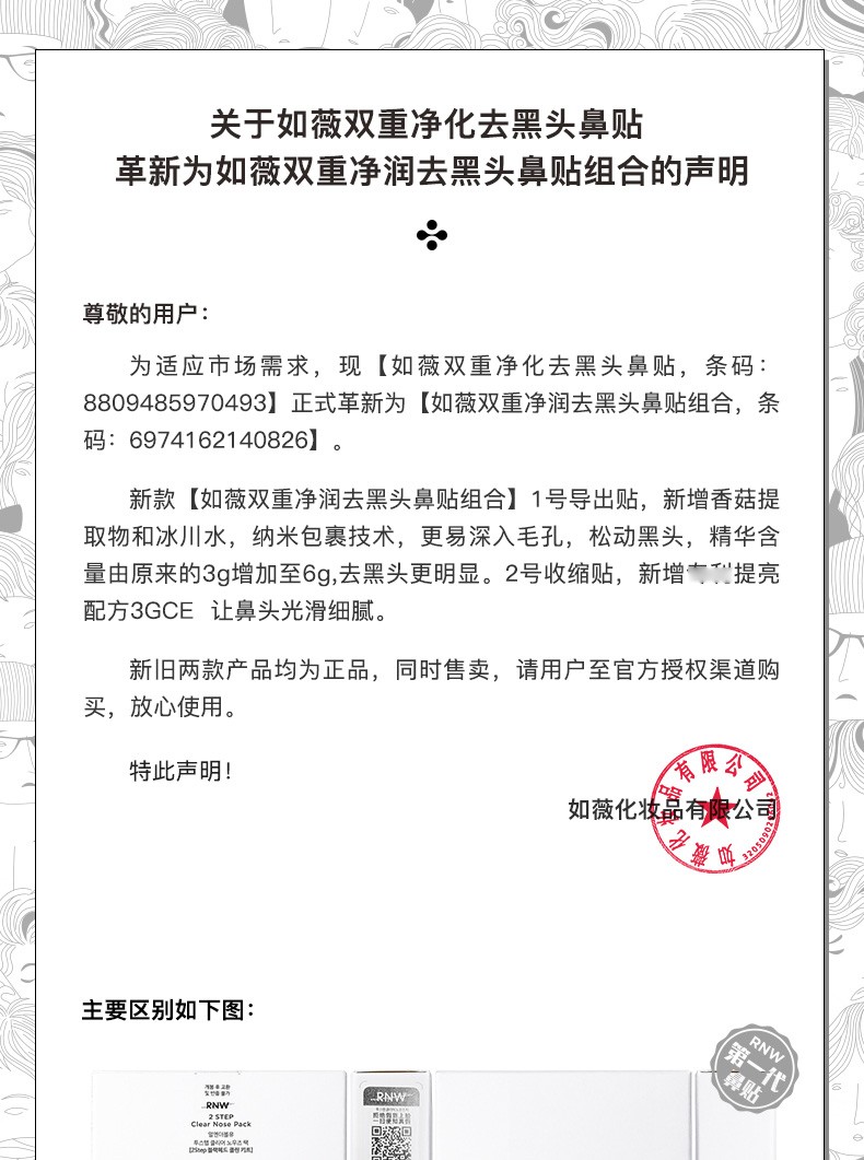 如薇RNW鼻贴鼻膜祛黑头猪鼻贴导出黑头深层清洁温和去粉刺控油收缩毛孔男士女士吸黑头 2套是4片（2片导出+2片收缩）