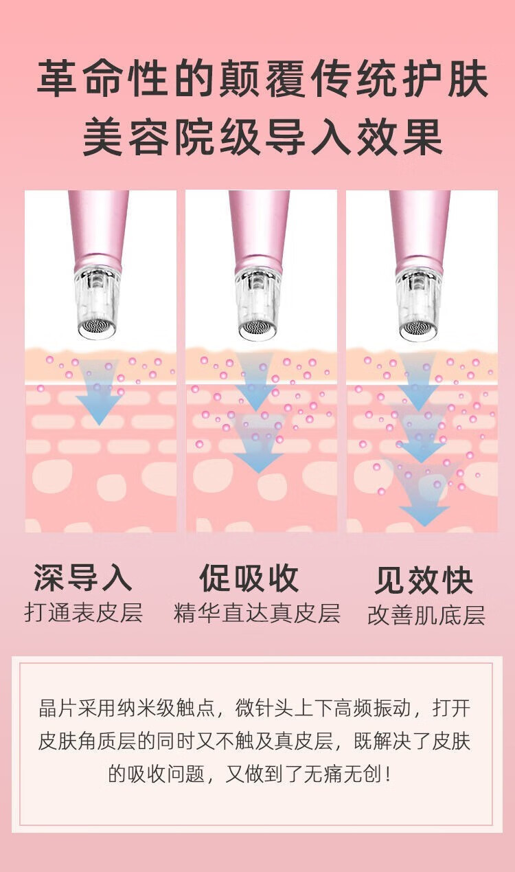 悦致纳米电动微针导入仪器微晶家用中胚修复祛痘印痘坑补水生头皮发 魅力粉5档+4晶片（默认圆晶）