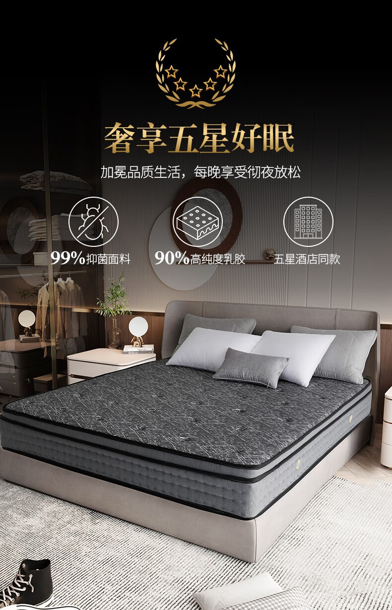 森林雅苑床垫 独立布袋弹簧床垫静音 席梦思椰棕乳胶加厚床垫 两面可用1.8米加厚床垫 蝶梦-标准款22cm 1800*2000
