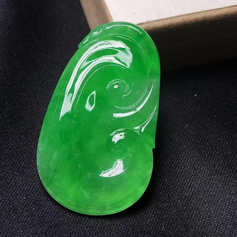 源头翡翠 翡翠满绿如意吊坠 缅甸天然翡翠玉石挂件珠宝首饰项链玉佩