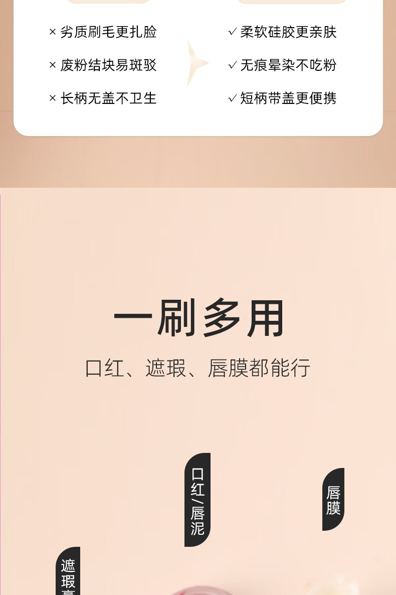GUOXIAONIU郭小妞迷你硅胶唇刷便携款QQ软软无刷痕指腹圆头遮瑕刷口红晕染刷 带盖黑金硅胶唇刷