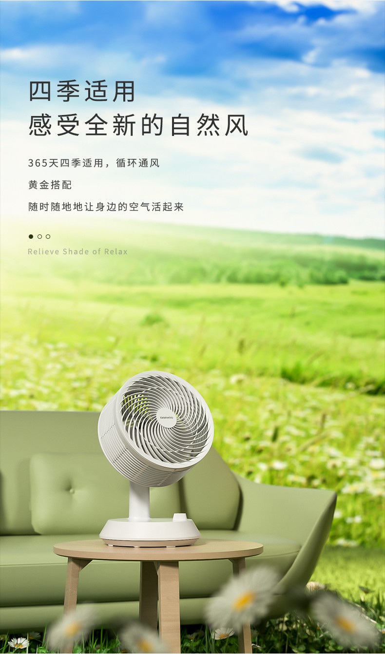 大宇（DAEWOO）空气循环扇电风扇家用风扇多功能小风扇涡轮空调电扇办公室台式母婴台扇 循环扇机械-C20（绿色）