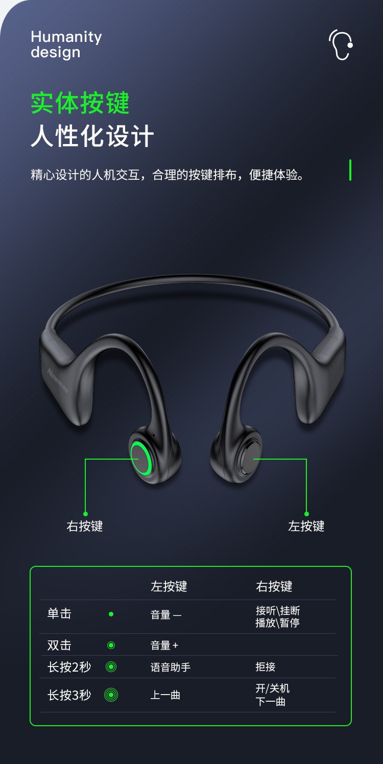 纽曼newminege06骨传导蓝牙耳机运动耳机跑步无线挂耳式骑行耳机适用