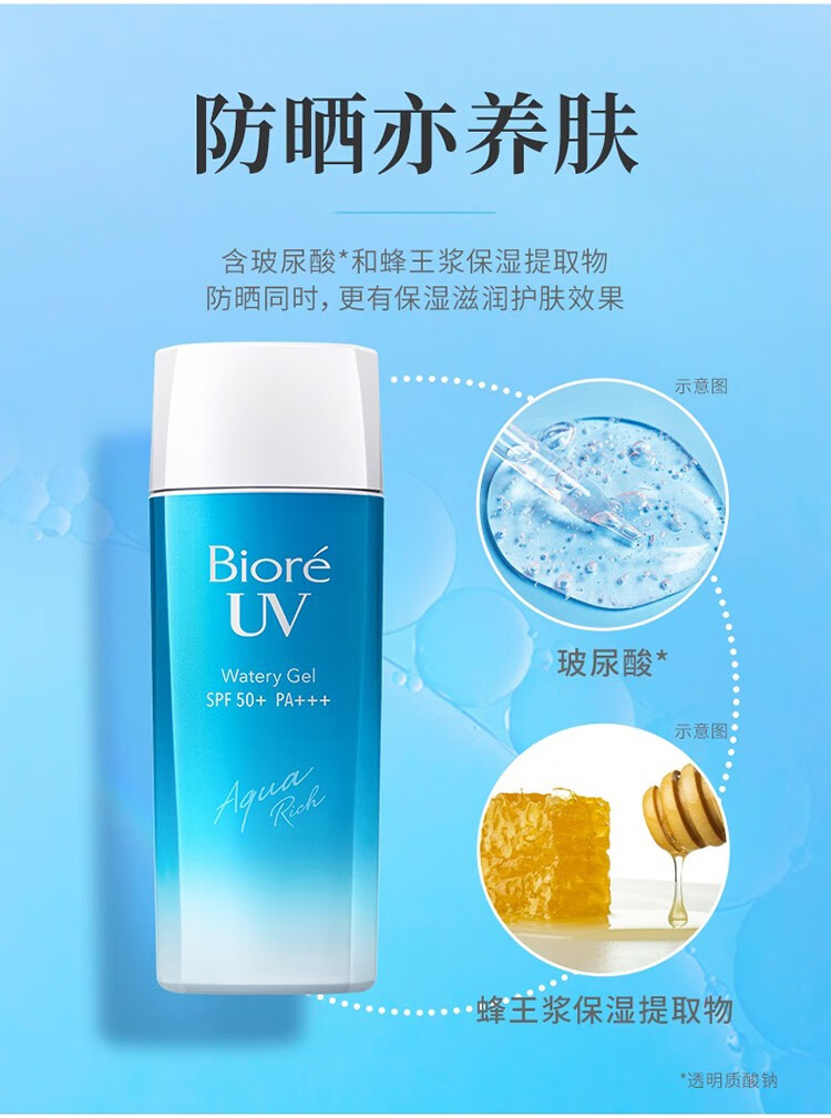 碧柔（Biore） 屈臣氏水活隔离防晒水凝露 学生军训户外隔离90ml SPF50+PA+++