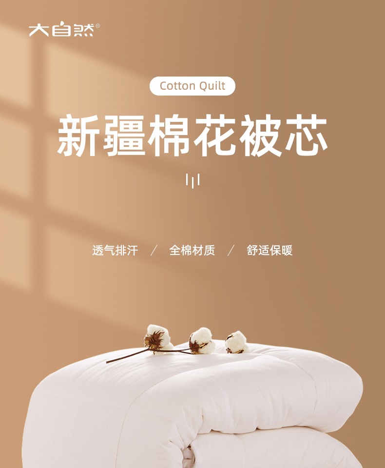 大自然被子 优质新疆长绒棉 全棉絮花6斤被芯 白色 2300mm*2000mm
