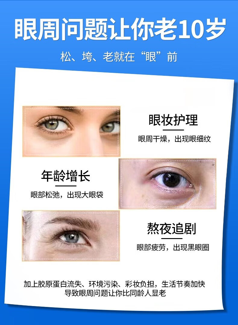 雪多妍眼膜贴黑眼圈眼袋细纹补水保湿眼纹鱼尾纹眼贴男女士眼袋贴 三盒装【周期使用效果佳】送女友
