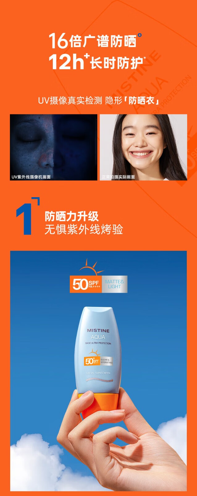 蜜丝婷（MISTINE）泰国防晒霜乳40ml小黄帽面部隔离紫外线男女士户外军训学生SPF50+ 泰国新款防晒乳40ml*2瓶