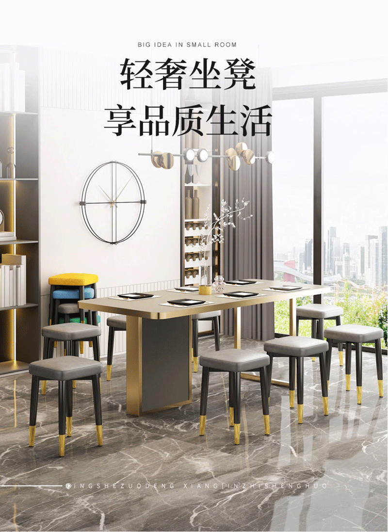 凳子家用方凳椅子加固餐椅可叠放方凳轻奢现代客厅小凳子卧室梳妆凳化妆凳时尚餐厅桌椅板凳 全黑腿-深灰色科技布