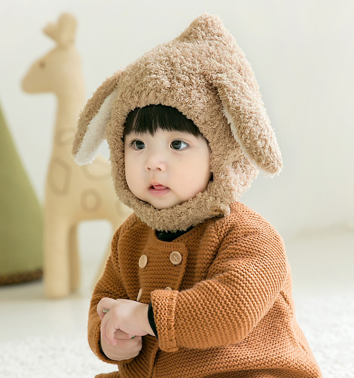 安波尔特儿童女宝宝护耳帽婴儿帽子秋冬婴幼儿1一2—3岁可爱超萌冬季男童女童  米色儿童护耳帽
