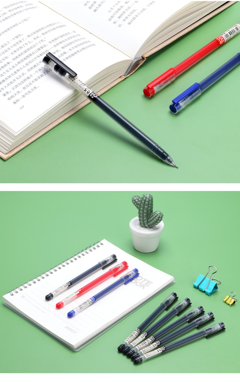 宝克(BAOKE)全针管速干中性笔 商务办公水笔 顺滑巨能写学生写字笔 办公学习用品 文具 24支 黑色 800米超长书写 一次性针管水笔