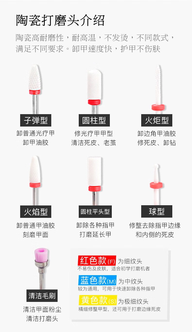 【美甲店推荐】薇林美甲打磨机电动磨甲器小型卸甲机抛光修甲去死皮灰厚甲磨指甲机器工具 官方标配+1个陶瓷头