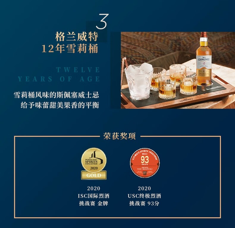 格兰威特12年陈酿 40度700ml 单一麦芽苏格兰威士忌单瓶洋酒 保乐力加（Glenlivet）