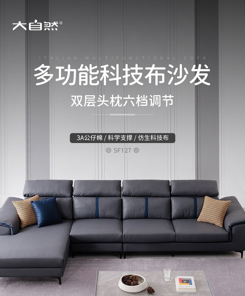 大自然沙发 客厅家具 科学支撑多组合可拆洗现代简约多功能沙发【SF127】 单人位