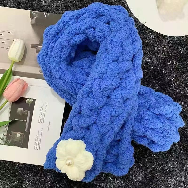 抖音同款手指编织围巾毛线diy手工编织秋冬手织粗线手指泡芙花礼物