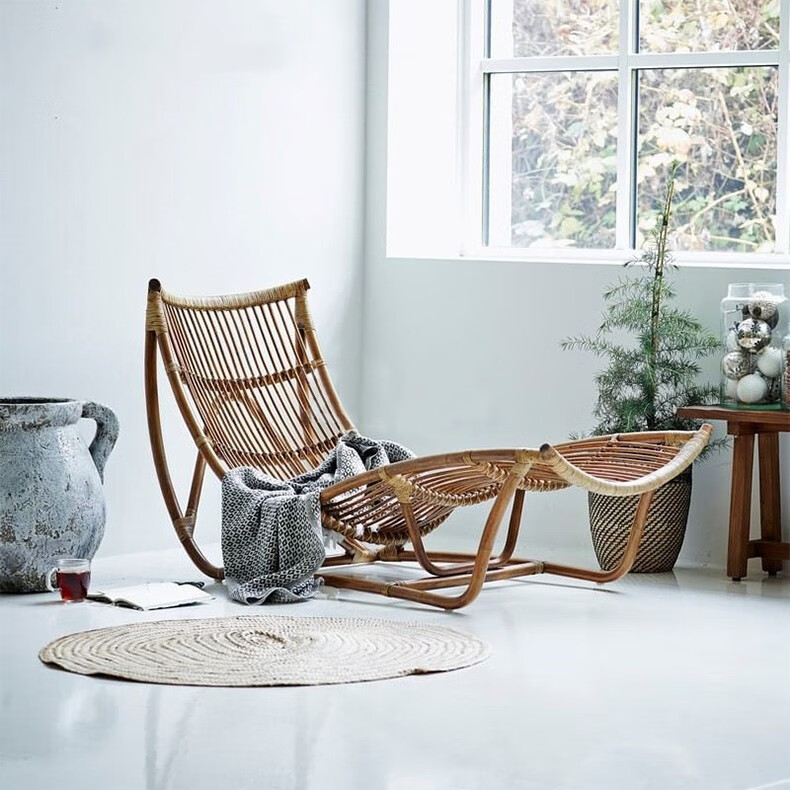 尚伦 Sun Roy藤编躺椅逍遥椅老人家用庭院花园阳台民宿室内手工编织躺床休闲椅 【印尼进口玛瑙植物真藤】复古色躺椅