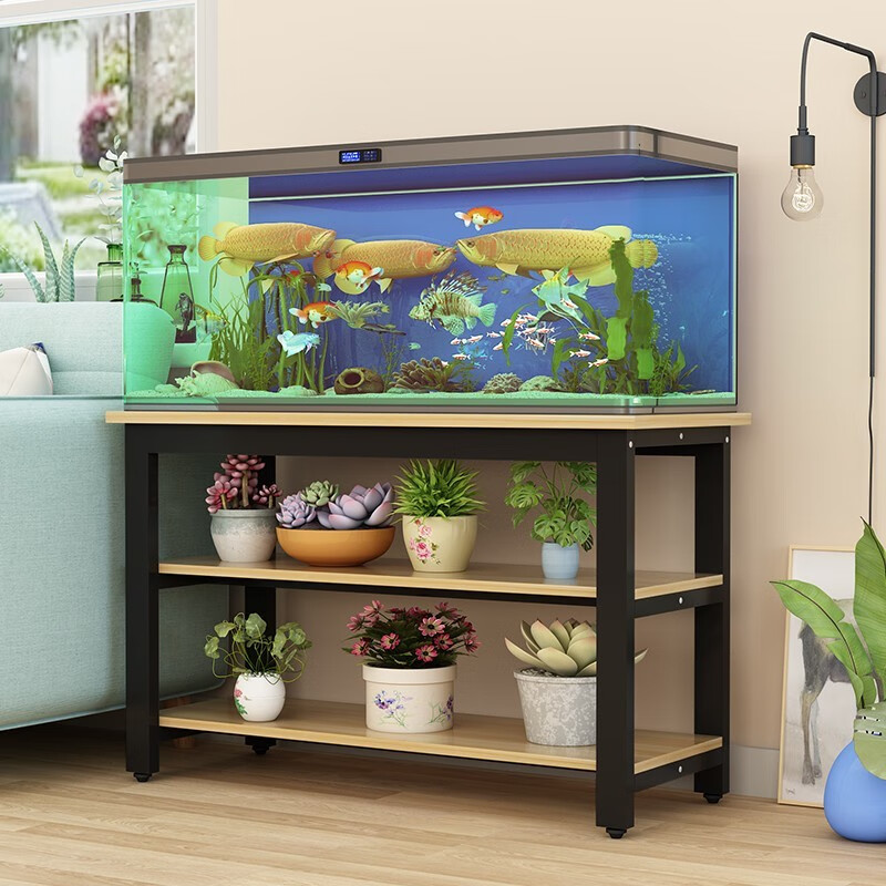 鱼缸架子钢木鱼缸底柜龟缸架金属底座客厅阳台水族箱草缸底柜落地小型简易桌子简约家用鱼缸柜 3层80*40*70（不含鱼缸）