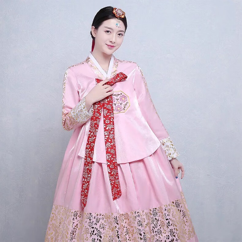 表演出舞台服女士宫廷舞蹈传统民族服装朝鲜古装婚庆女士白衣红裙s
