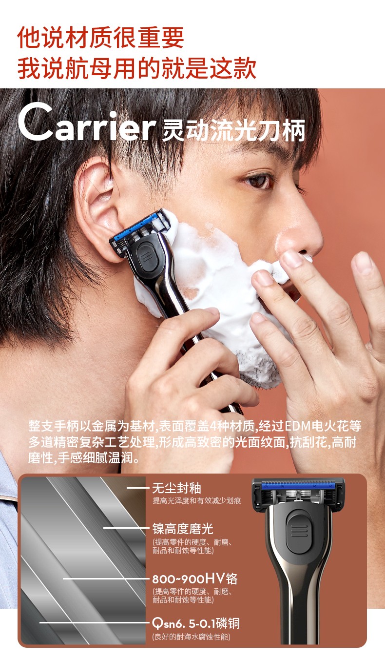 英吉利剃须刀手动刮胡刀6层刀片父亲节礼物送男友爸爸实用礼盒 1刀架+5刀头+洁面剃须泡沫+底座