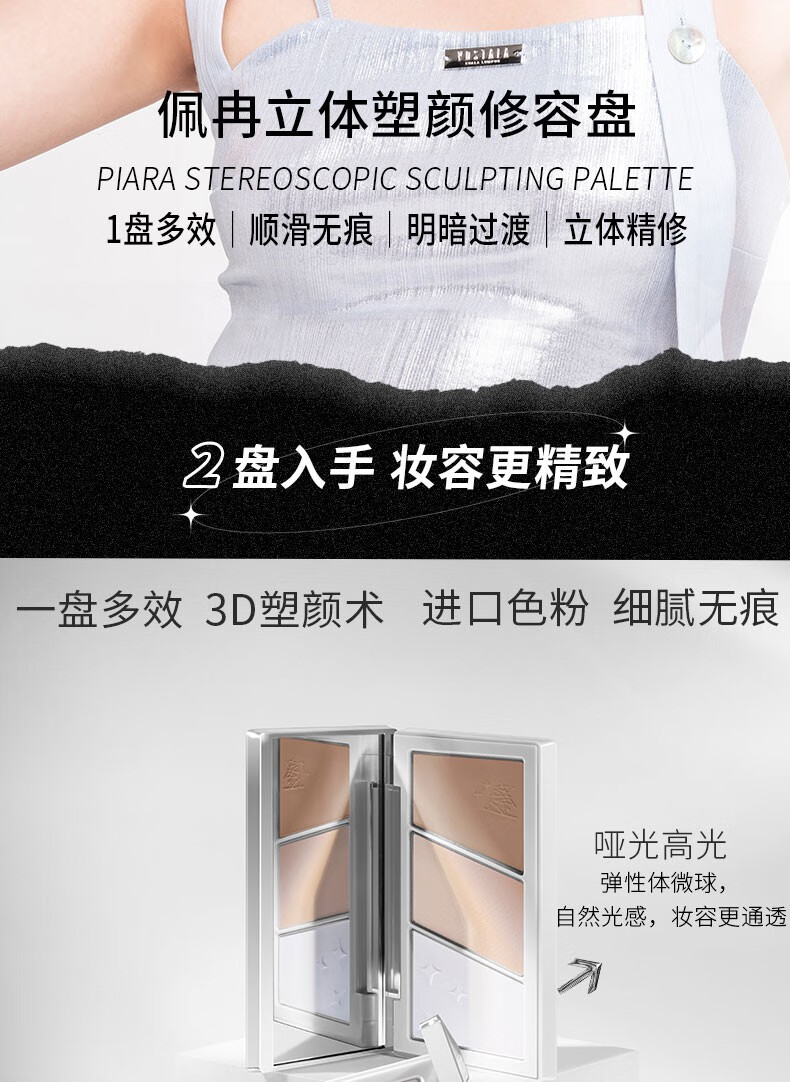 佩冉（PIARA）佩冉修容盘女立体塑颜高光一体修饰鼻影阴影提亮三色修容盘 02全哑光盘