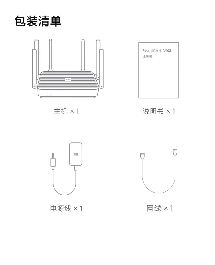小米红米Redmi路由器AX6S 双频千兆WIFI6核处理器3200M无线穿墙王漏油器 Redmi路由器AX6S