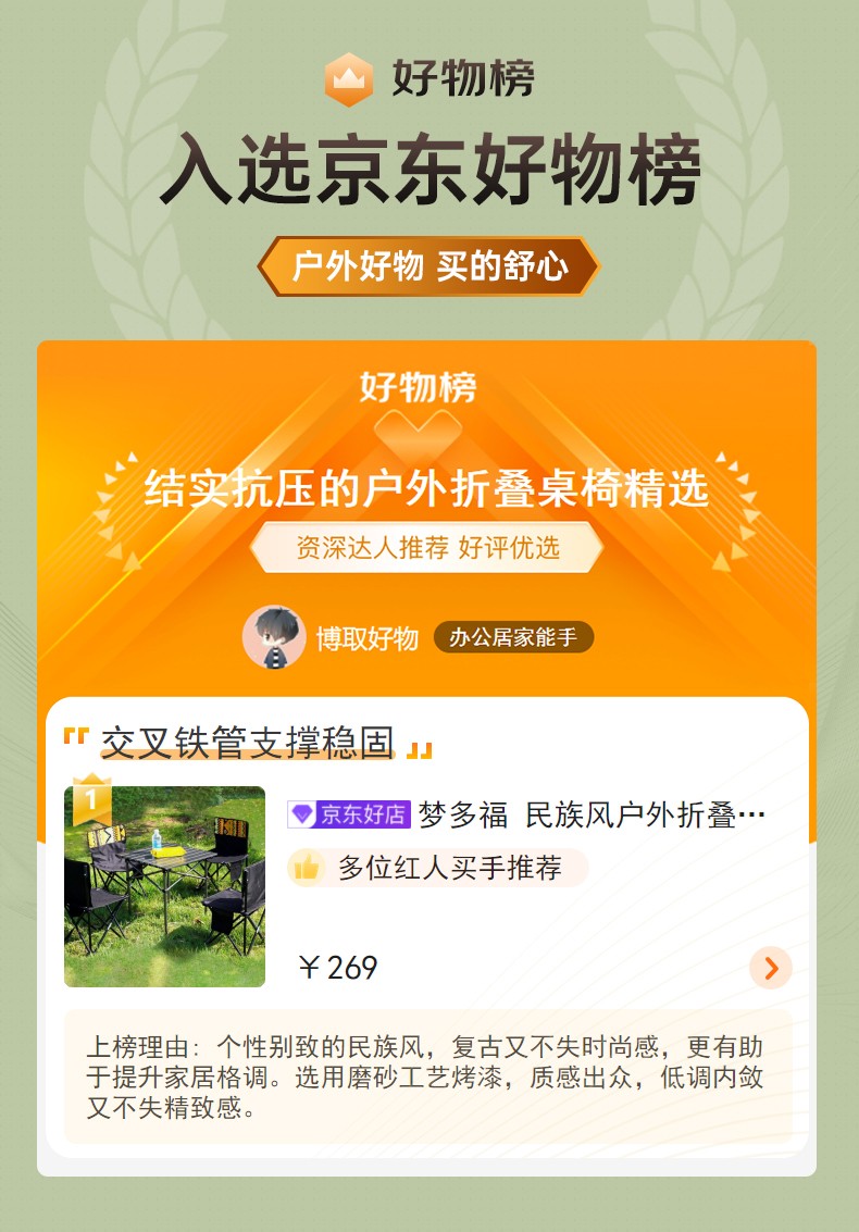 梦多福 折叠桌椅户外 便携式野餐烧烤阳台凳子套装组合露营野炊自驾游车载钓鱼椅凳广告宣传开工桌子 民族风五件套 【收纳包】