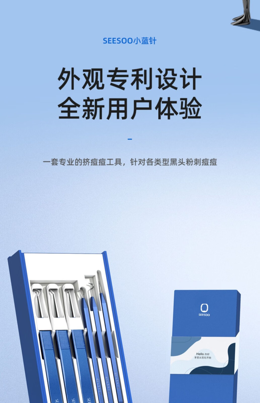 SEESOO粉刺针套装细胞夹去黑头夹镊子超细刮闭口挑挤痘痘工具暗疮针 ABDEF【五件套】+10倍放大镜+50片酒精棉