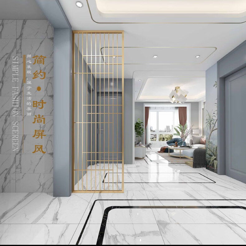 吉梵棠轻奢不锈钢铁艺屏风隔断客厅房洗手台现代简约办公室北欧餐厅酒店进门装饰镂空玄关隔断屏风墙遮挡31 A款每平方