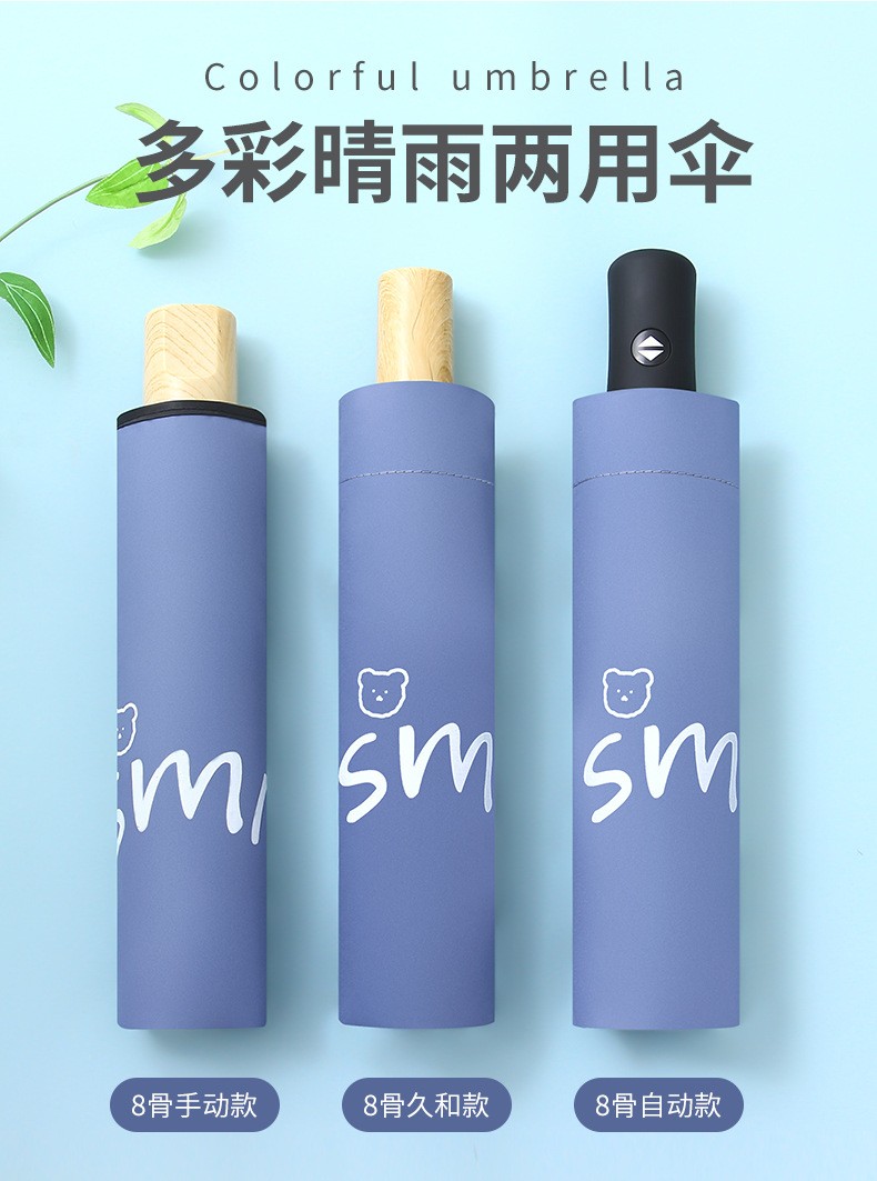 JIANQIAN 雨伞女晴雨两用折叠伞大号结实加固遮阳伞防晒8骨太阳伞 8骨久和款 微笑熊晚波蓝