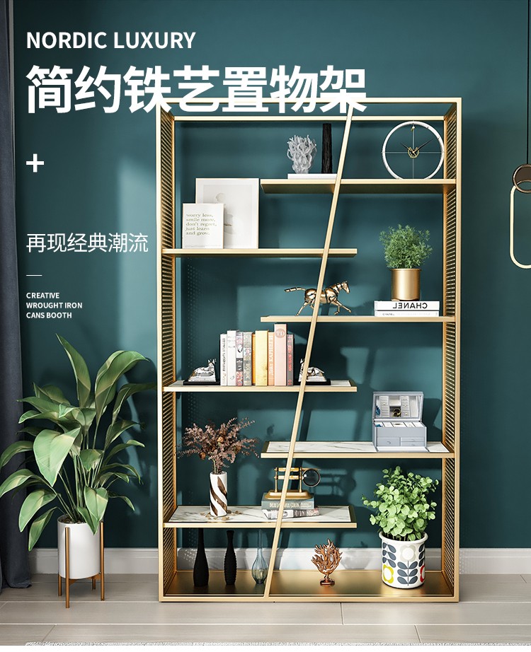 可定做 精甄 北欧落地层架置物架文件展示架办公室简约轻奢靠墙收纳架子客厅玄关隔断屏风博古架 全板黑色 长80*30*200CM高