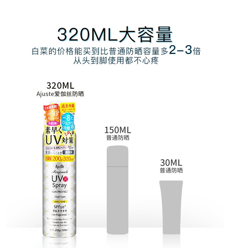 爱伽丝（Ajuste） 日本进口 明星同款时尚男女定妆防水防汗不油腻速干隔离防晒喷雾 白色无香款 320ml
