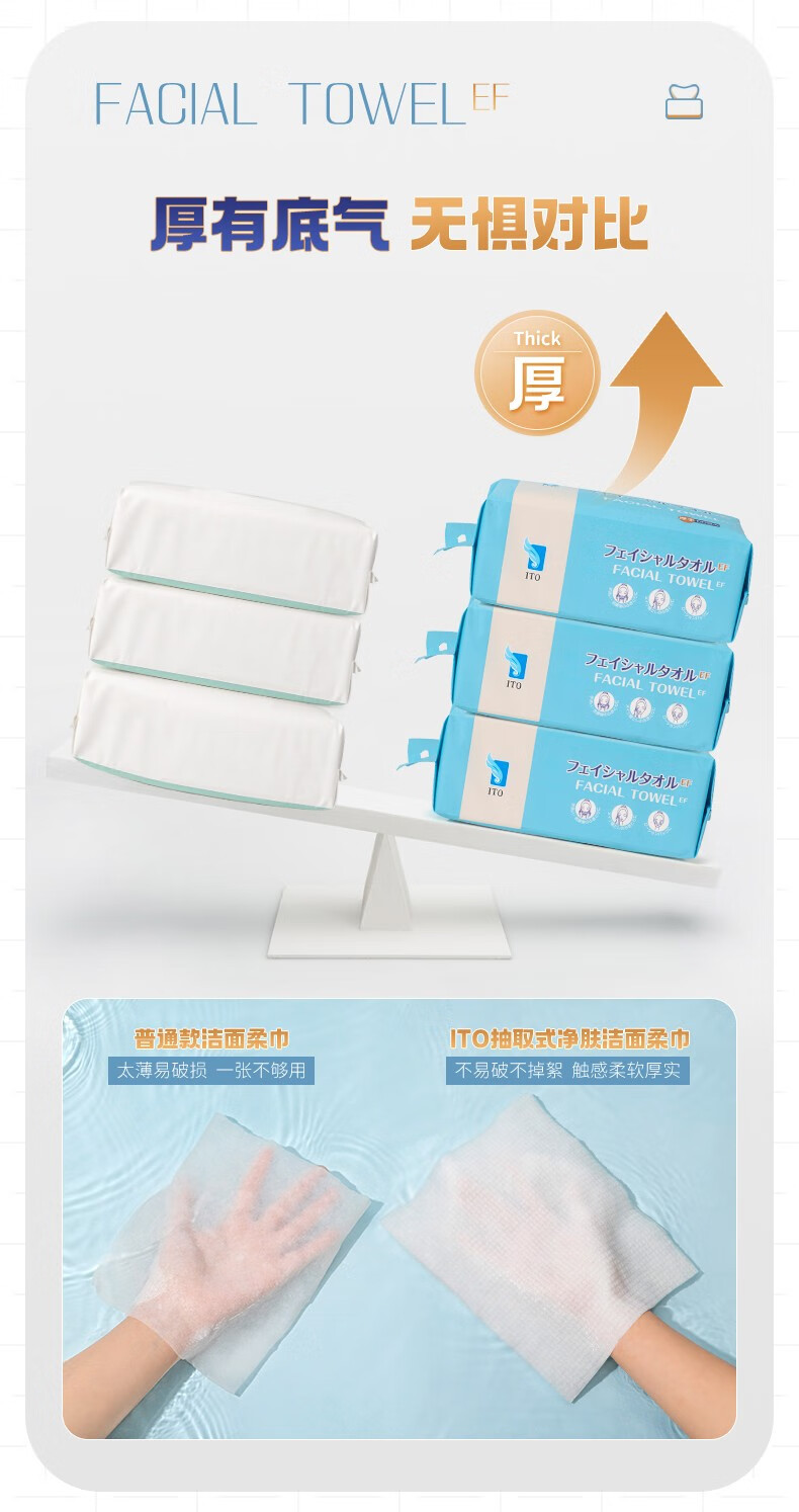 艾特柔（ITO）可悬挂抽取式洗脸巾一次性超厚款棉柔洁面巾干湿两用擦脸洗面巾纸 【新品】可悬挂抽取式超厚款-6包