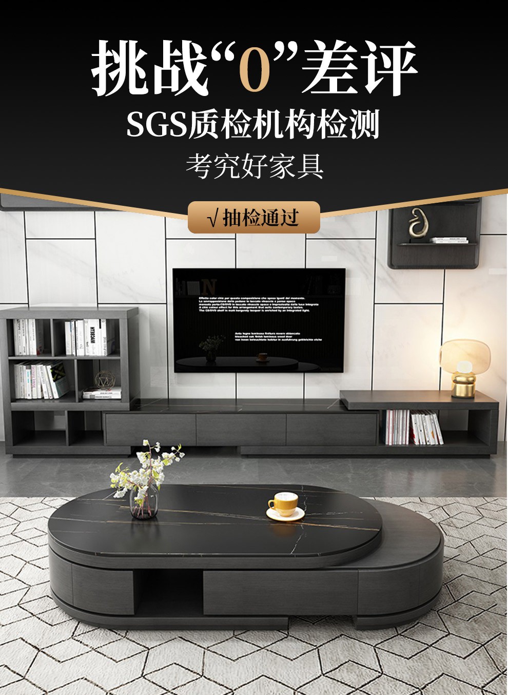 【领神卷1000元】迪伦公馆 茶几 北欧意式亮光岩板茶几电视柜组合客厅家用现代简约小户型伸缩地柜 【进口岩板】1.3米圆形伸缩茶几 意大利进口岩板