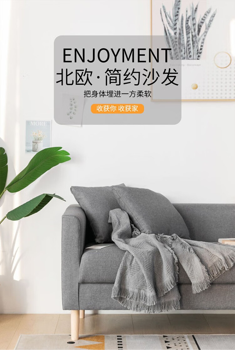 沙发客厅小户型懒人沙发出租房单人双人三人沙发卧室服装店北欧布艺沙发套装 深灰-实木脚 加大双人（130cm）