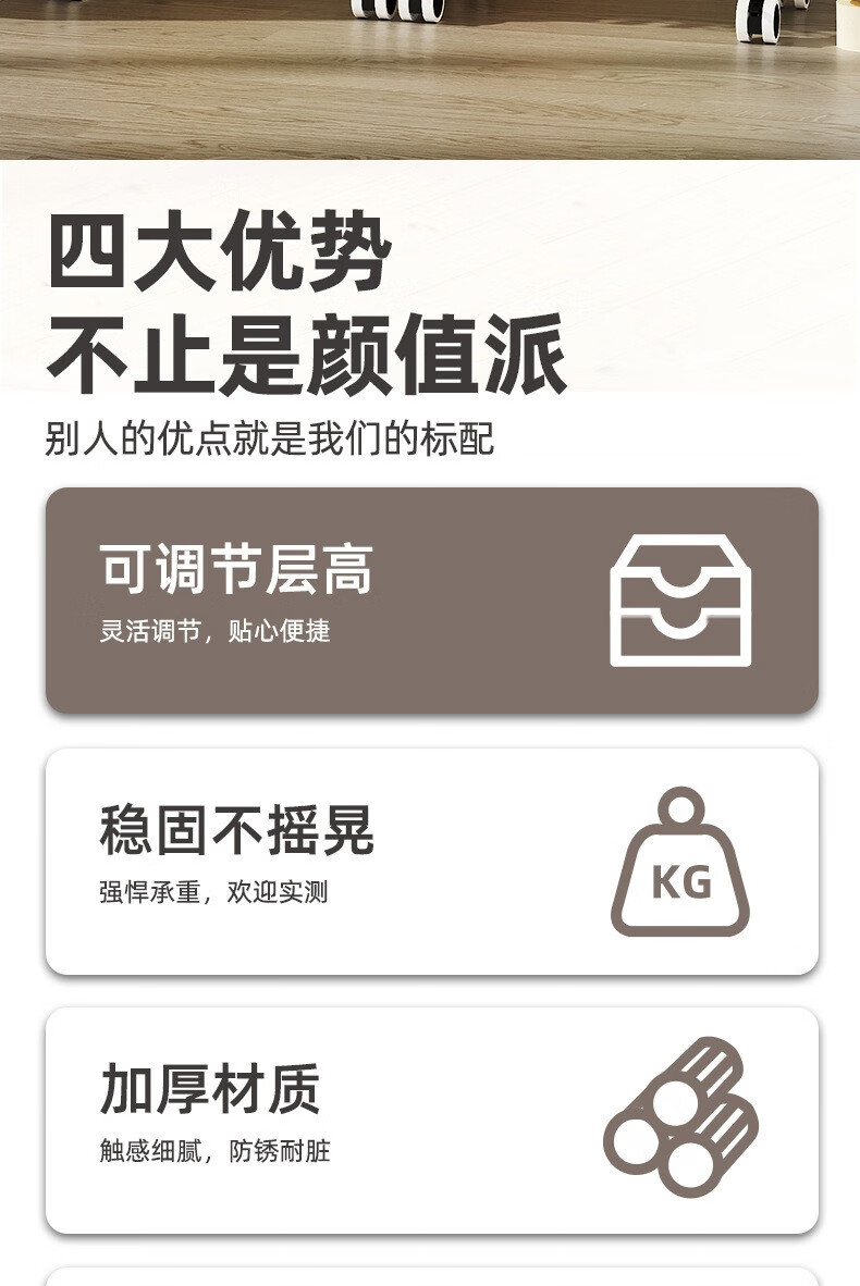 厨房置物架轻奢卡扣式可拆卸落地水果蔬菜框厨房置物架收纳架子用品多层夹缝小推车 5层黑金-卡扣式层距调节