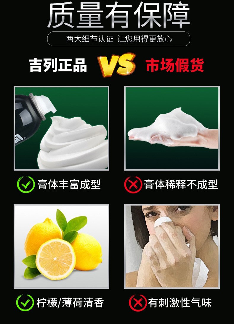 吉列剃须泡210g泡沫3大瓶 男士手动剃须泡刮胡泡清新柠檬泡沫