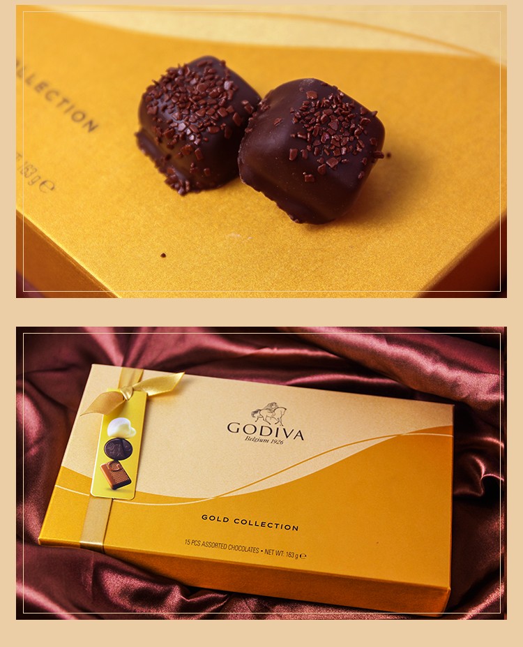 歌帝梵GODIVA比利时进口夹心巧克力金装15枚七夕情人节礼物送女友女朋友男朋友老婆生日礼物巧克力礼盒