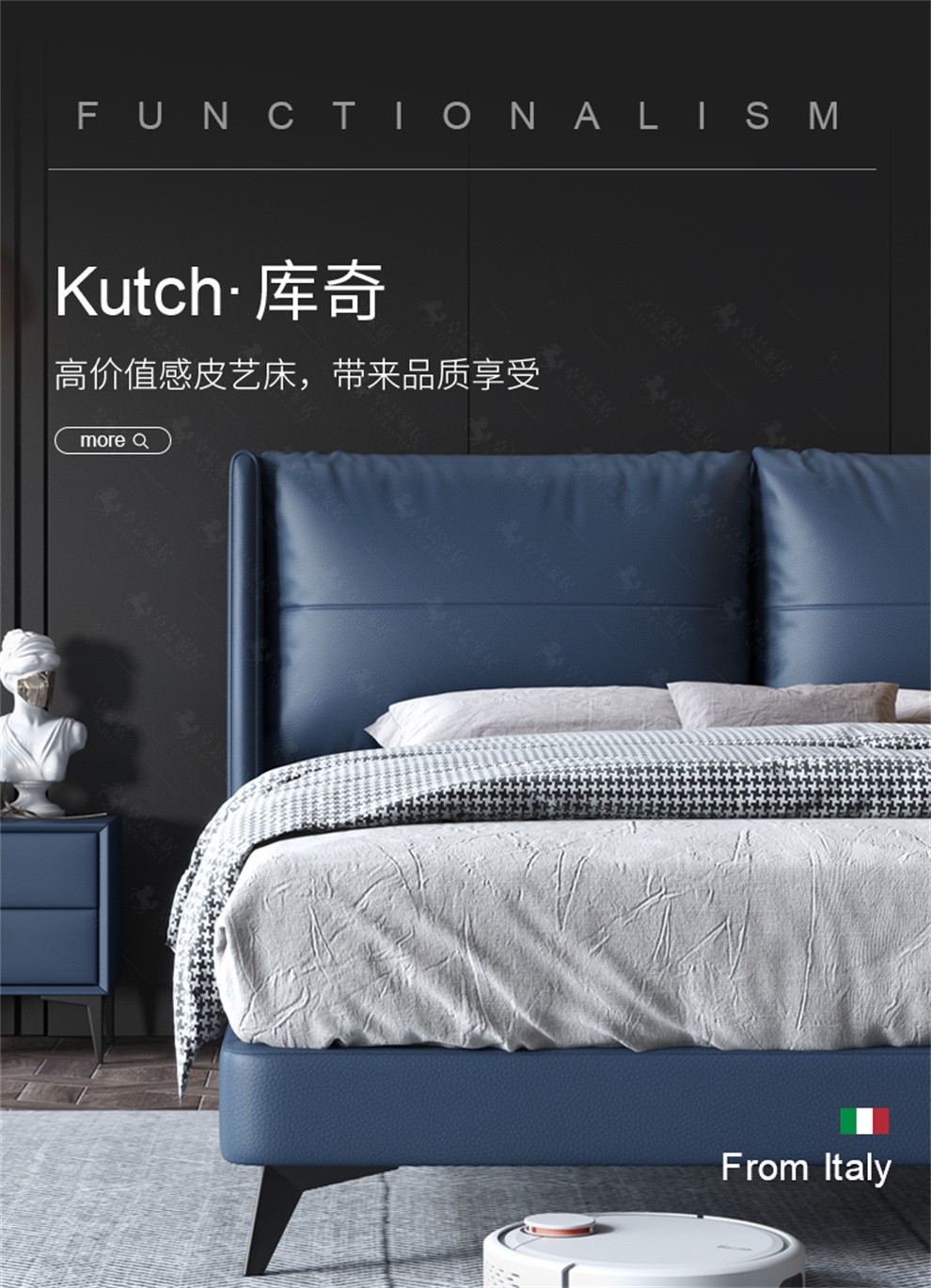 【限时直降35%】卓昙 床 现代轻奢真皮床意式简约主卧1.8米软包大床北欧网红ins风婚床 单床 1500mm*2000mm  框架结构